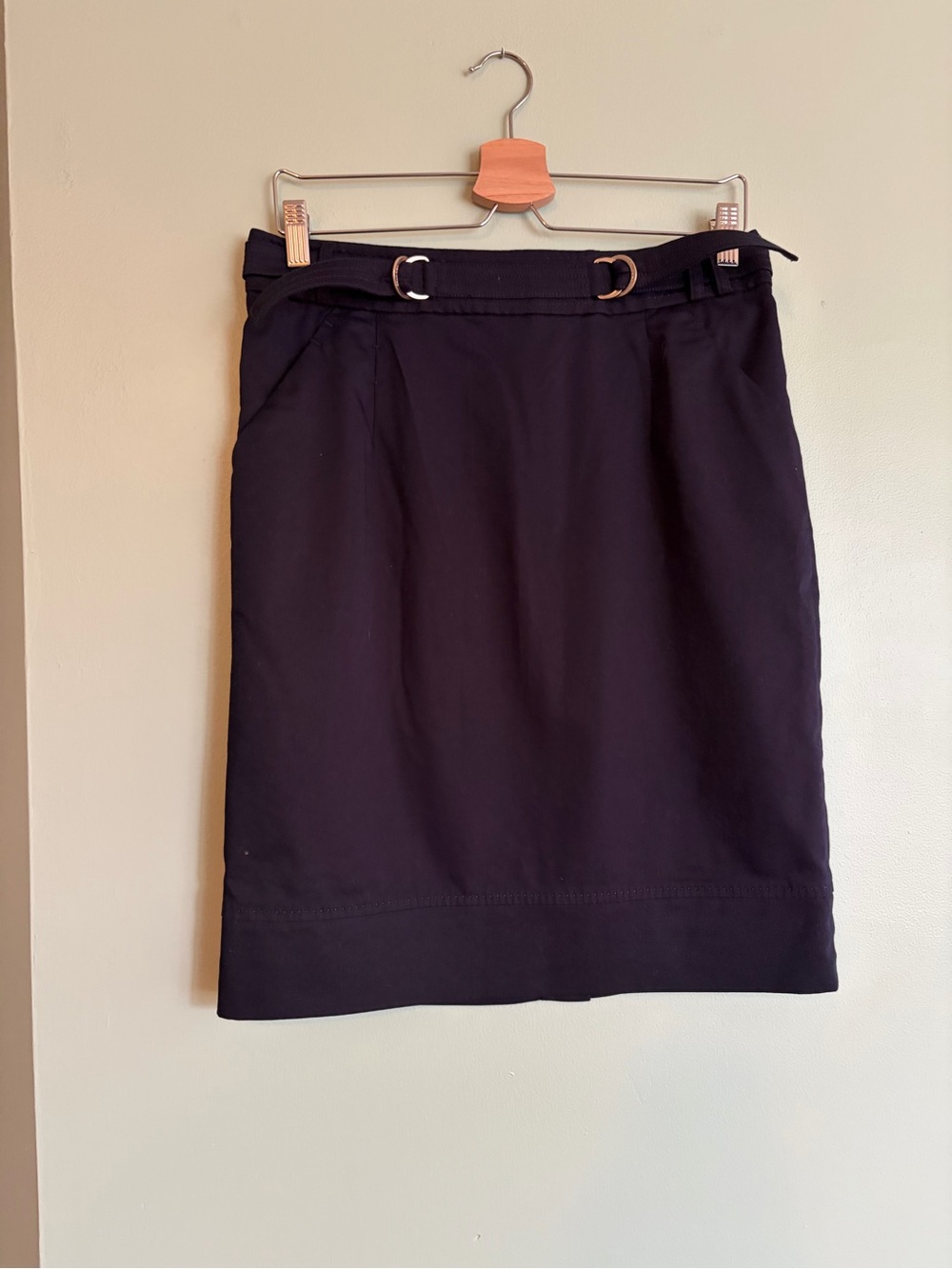 Calvin Klein Navy Blue Belted Pencil Skirt 8 Office Sire Business Casual Cotton